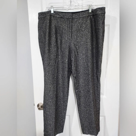 NWT Talbots Woman Sequin Black Marled Tweed Wool Blend Lined Trousers Size 18W - Picture 1 of 11